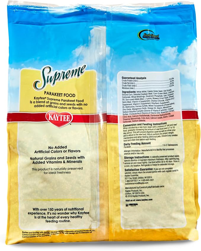 Kaytee Supreme Bird Food For Parakeets, 5-Lb Bag