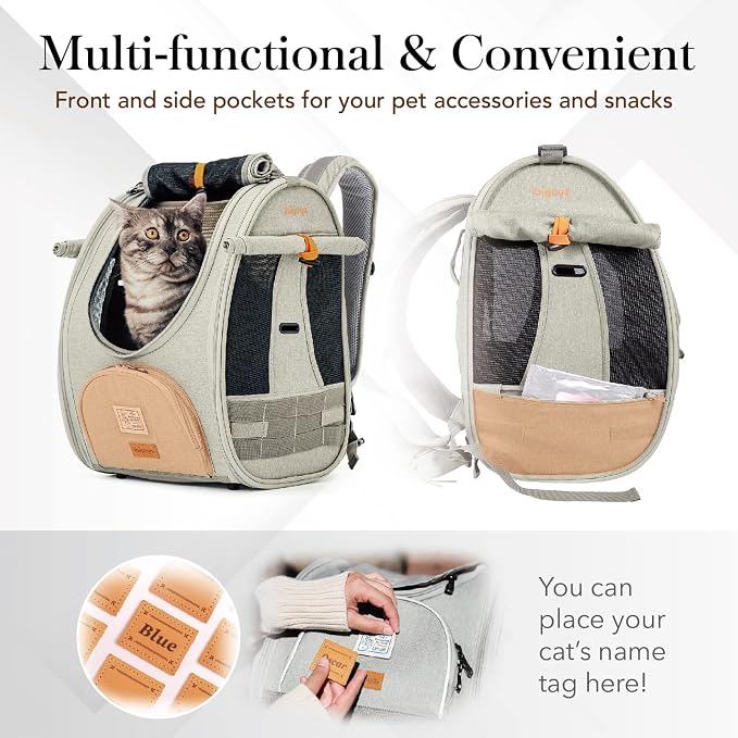 ibiyaya - Adventure Cat Carrier Backpack - Airline Approved Cat Backpack for Cats or Pets Under 19 Pounds - Ventilated Cat Backpack with Safety Tether, for Travel, Hiking, and Outdoor Use - Gray