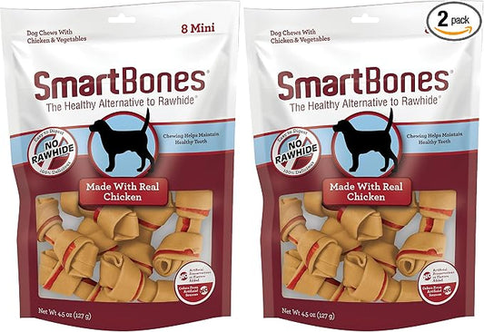 SmartBones with Real Chicken Mini Chews 8 Count, Rawhide-Free Chews for Dogs (Pack of 2)