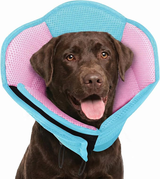 AOFITEE Large Dog Cone - Adjustable Dog Cone to Stop Licking, Foldable Extra Large Cones Dogs for Wound Healing, Pet Elizabethan Cones Collar After Surgery, XL Fabric Pet Neck Collar, BluePink X-Large