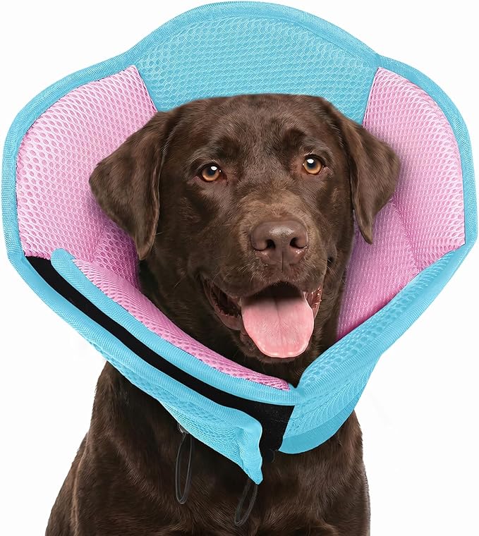 AOFITEE Dog Cone - Foldable Cone for Dogs After Surgery, Adjustable Comfy Cones to Stop Licking, Soft Dog Cone Collar for Large Dogs, Elizabethan Pet E-Collar for Wound Healing, BluePink Large