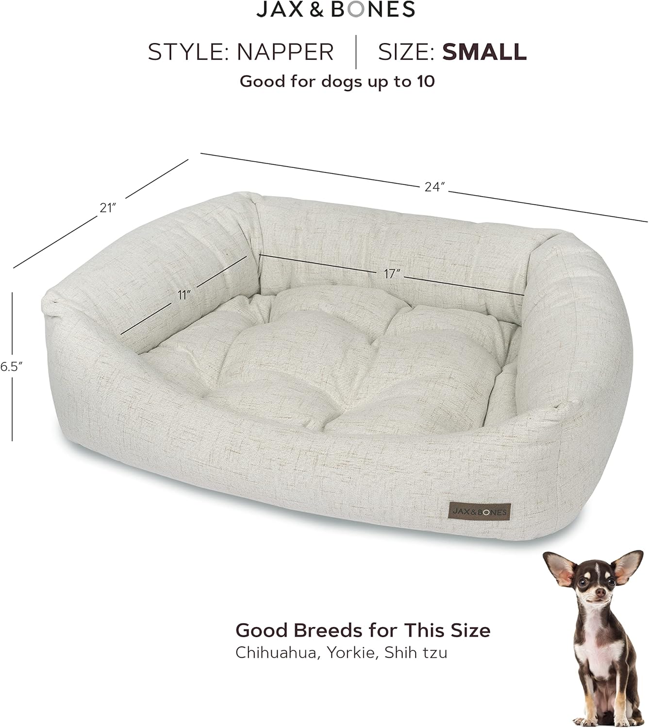 Jax & Bones Dog Napper - Machine Washable Shag Bed for Dogs - Extra Heavy Duty Bolstered Sides - Small White Dog Mat | 24 x 21 Inches