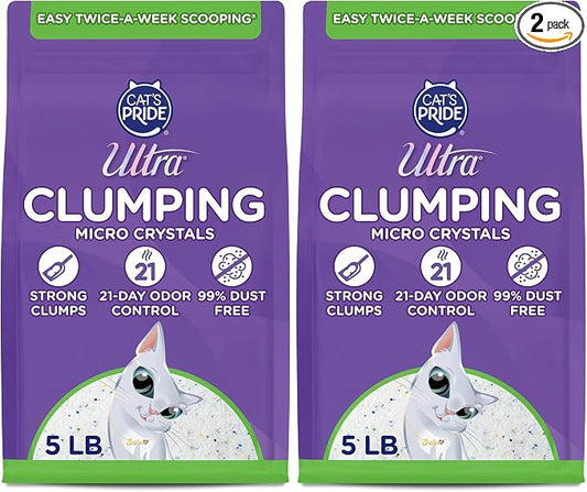 Ultra Pet Clumping Crystal Cat Litter, White Crystals with Multicolor Crystals, 5 Lbs (Pack of 2)