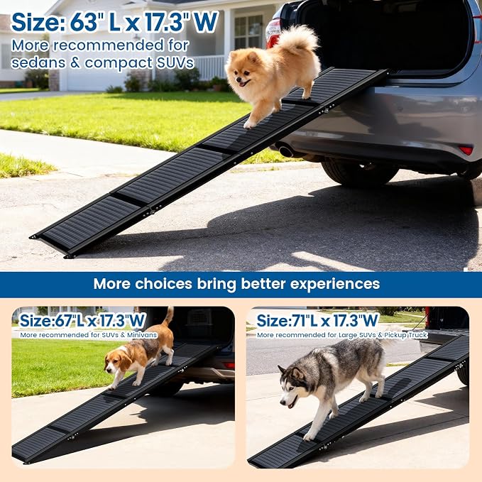 HBTower 63" Long x 17.3" Wide Folding Dog Ramp for Large Dogs Up to 250lbs - Portable Pet Ramp with Non-Slip Surface, Extra Wide Dog Car Ramps for Car, SUV, Truck & High Beds