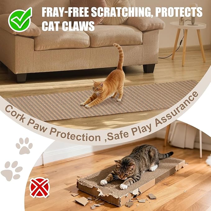 Natural Cork-Cat Scratch Pad-Cat Scratch Mat Rug-Avoid Cat Couch Protector-Cat Scratch Furniture Protector for Post/Sofa/Floor-Indoor Wall Scratchers-Cat Scratching Carpets-Stretching-Kitty Gifts