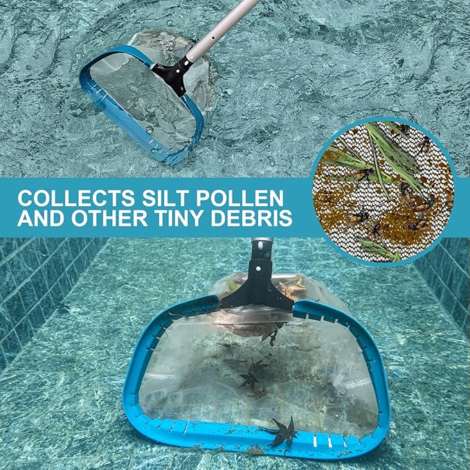 POOLWHALE Pool Net - Professional 20" Swimming Pool Leaf Skimmer Rake, Aluminum Frame Deep Nylon Bag, Ultra Fine Mesh Nets for Cleaning Leaves, Sand, Pollen, Finest Debris (No Pole)