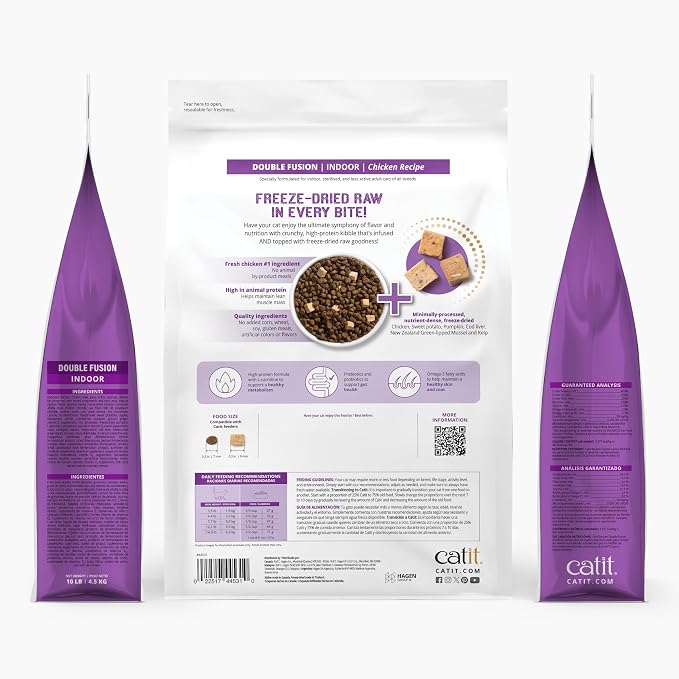 Catit Recipes Double Fusion Indoor Cat Food – Chicken Recipe, High-Protein, Freeze-Dried Raw Toppings, No by-Products, Minimally Processed, Balanced Nutrition for Indoor Cats, 10 lb