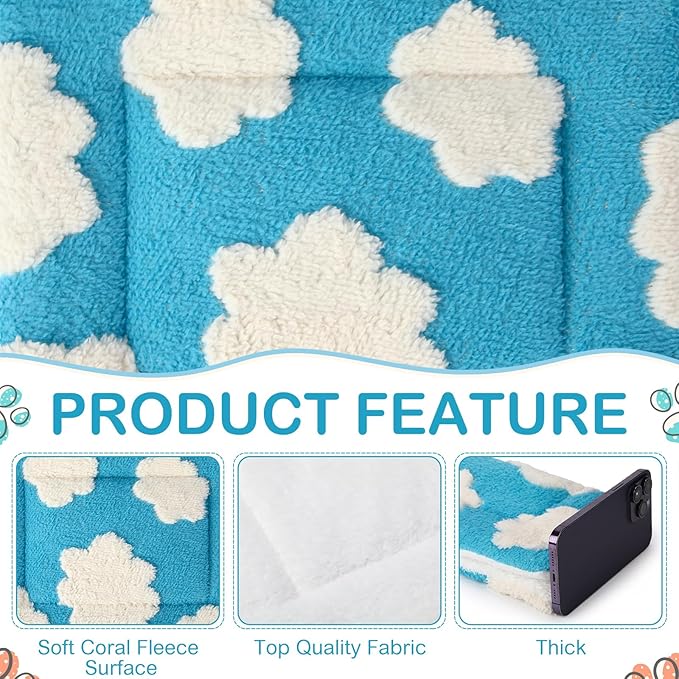 Haull 4 Pcs Waterproof Guinea Pig Bedding Soft Dog Cat Bed Crate Mat Small Animal Plush Cage Liners Rabbit Bunny Kennel Pad Reversible Cozy Pee Thickened Hamster Pad(White Cloud,13 x 10 Inch)