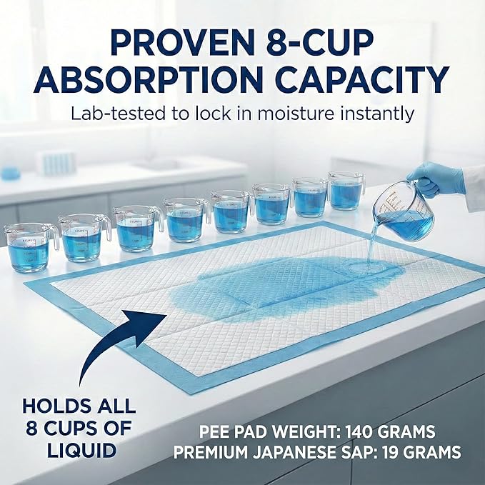 Pee Pads for Dogs Extra Large 37x54 XXL - 50 Count Leak Proof Heavy Duty with Adhesive Tabs – 24 Hour Absorbent Disposable Puppy Training Pads for Large Dog Breeds 6-Layer Non Slip Backing