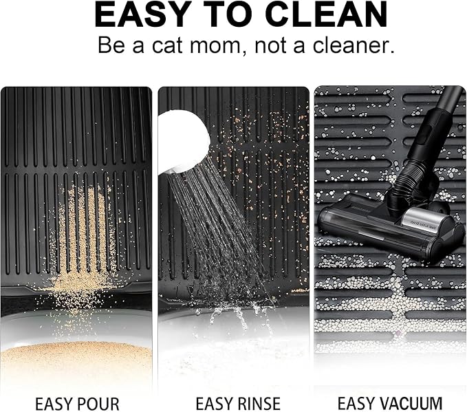 Extra Large Litter Mat: XL 39"x29" Silicone Waterproof Groove Design Litter Trapping Mat Easy to Clean for Multiple-Cats - Jumbo Non-Slip Cat Box Rug for Floor (Black)