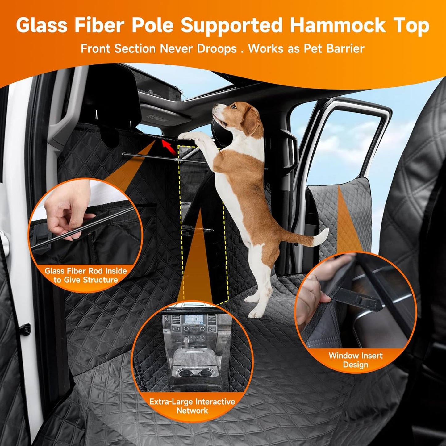 XL Dog Truck Seat Cover with Car Door Protector, for Trucks with Flip Up Rear Seats, Waterproof Full Coverage Dog Seat Cover for Full Size Crew Cab Trucks F150 F250