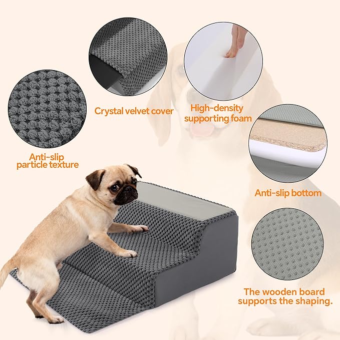 ROYALAY Stair Wedges for Small Dogs, Crystal Velvet Ramps for Dogs Over Stairs, Pet Ramp to Get on Bed with Strong Support for Injured & Aged Pets, 4 pcs