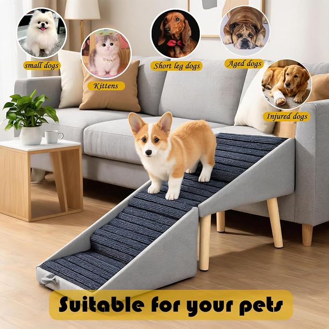 3-in-1 Dog Stairs for Small Dogs 17.32'' H Folding Dog Ramp for Bed Couch Supports 220 lbs Ottoman Footstool Upgraded Pet Stairs for Bed Sofa Anti-Slip Puppy Stairs for Small Dogs Older Injured