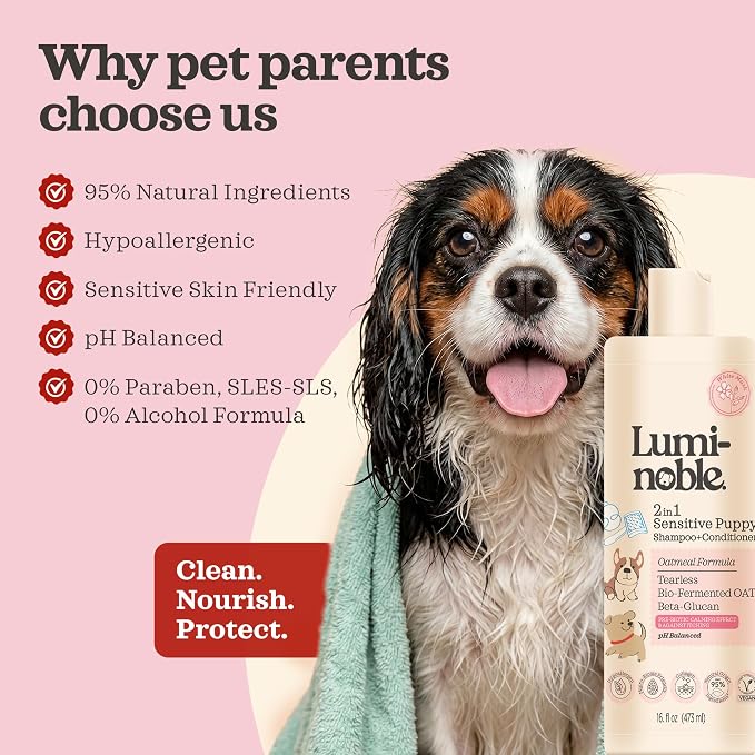2in1 Hypoallergenic Dog Shampoo & Conditioner, Tearless Dog Wash for Puppies with Oatmeal & Collagen Formula, Itchy Skin Relief, White Musk Scent, Moisturizing & Skin Sensitive Friendly, 16 fl oz