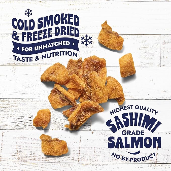 Finfare Freeze Dried Salmon Dog Treats, Protein & Omega-3s, Grain Free Salmon Dog Training Treats, Crafted in USA, Nuggets - 4oz