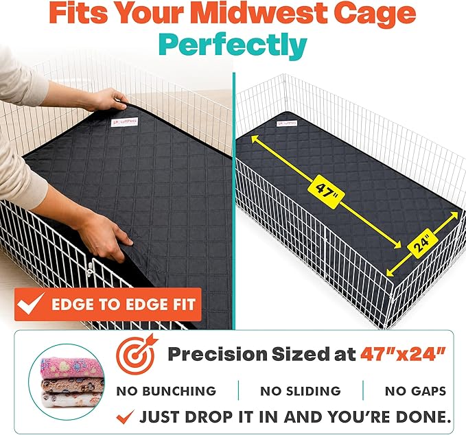LUFTPETS Reusable Guinea Pig Cage Liners 5 Pcs - 2 Washable Midwest Pee Pads 47"x24" & 3 Soft Bunny Fleece Blankets 24"x16", Waterproof Rabbit Bedding with Odor Control, Absorbent Small Pet Mats