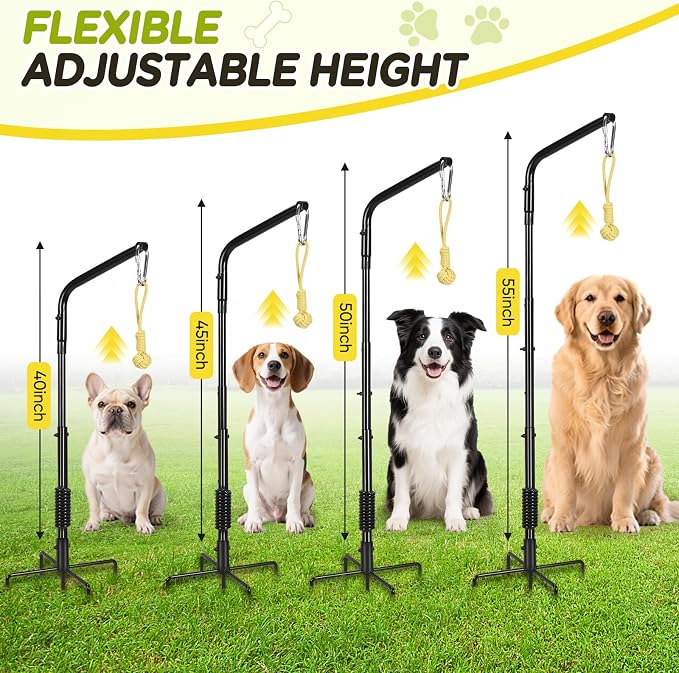 AugFir Tether Outdoor Dog Rope Toy with Strengthen Spring Pole, 3 Kinds Dog Tug of War Toys for Self Play and Interactive in Park, Yard, Lawn Rope, Suitable for Large Medium Small Dogs (Black)
