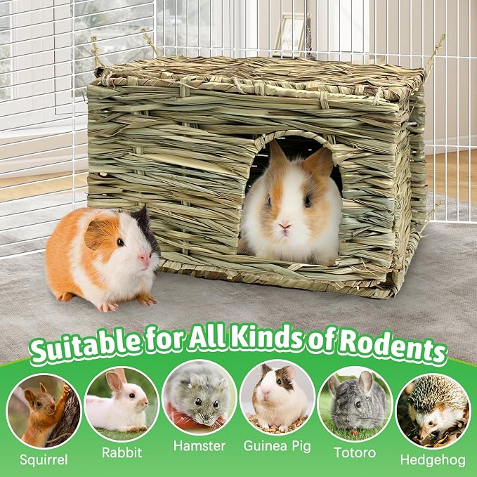 Tfwadmx Rabbit Grass House - Natural Hand Woven Seagrass Play Hay Bed, Hideaway Hut Toy for Bunny Hamster Guinea Pig Chinchilla Ferret