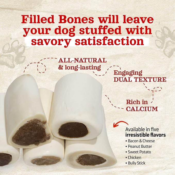 Natural Farm Sweet Potato Filled Bones (3-4 Inch, 6 Pack), Limited Ingredient, Natural Stuffed Dental Dog Bone Treats for Dogs, Made with Real Beef & Sweet Potato