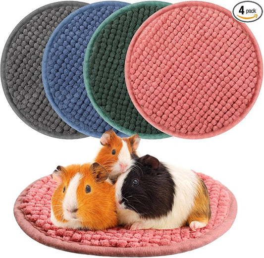 Amylove 4 Pcs Guinea Pig Cage Liner 7.8 Inch Round Washable Chenille Pee Pads Pet Dog Cat Bedding Training Mat Reusable for Small Animals Puppy Bunny Hamster Chinchilla