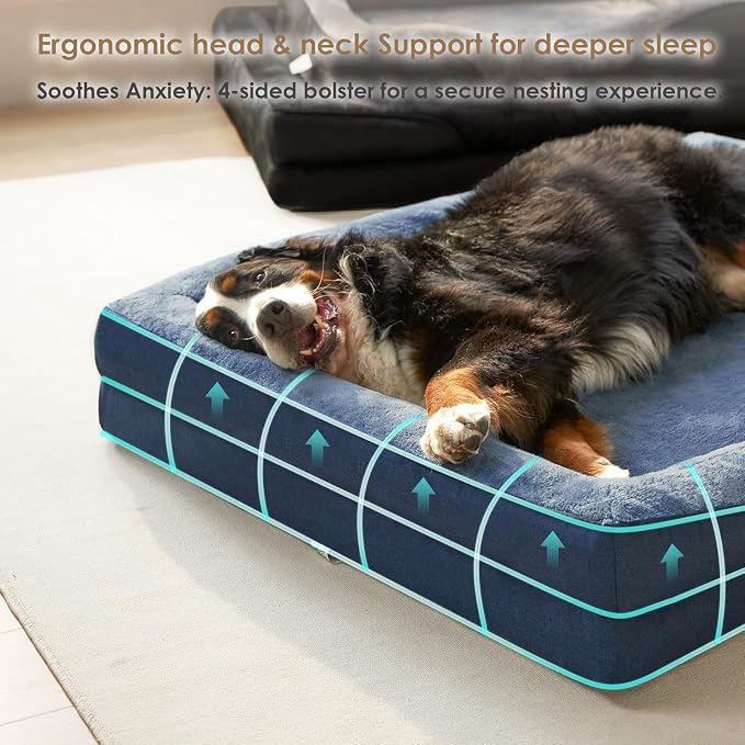 EHEYCIGA Orthopedic Dog Bed for Medium Dog, 35x22 Inch Memory Foam Dog Couch Bed with Sides, Waterproof Liner & Washable Removable Cover, Bolster Pet Sofa, Navy