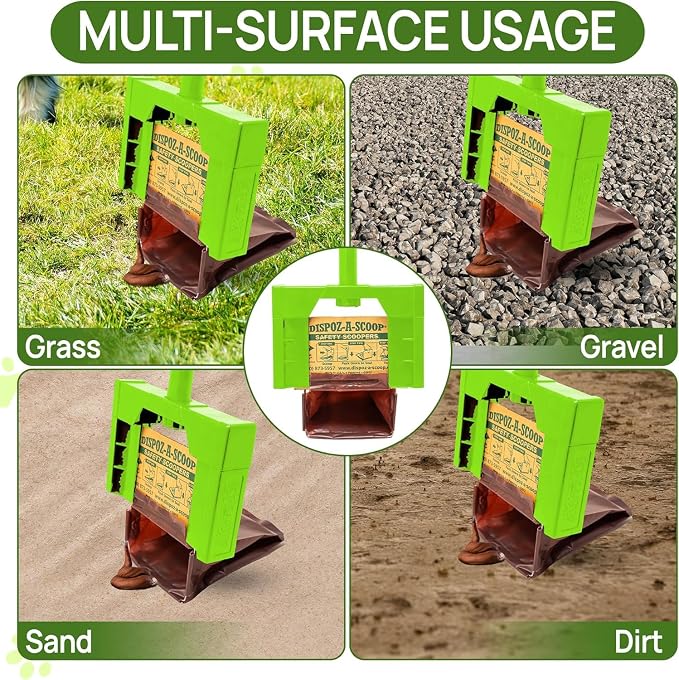 Dispoz-A-Scoop® Poop Scoop Bundle” 48 Refill Bags with Optional use, 24” Extender Handle. Quick-Clean-Easy. Never Needs Cleaning! U.S.A. Produced!
