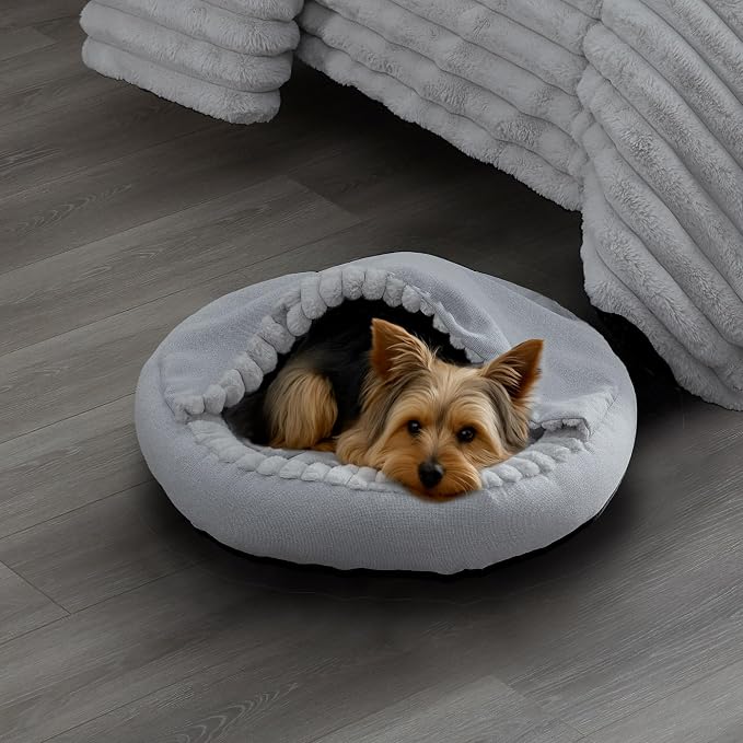 Riverbrook Home Everett Covered Round Cuddly Pet Bed, Gray, Small