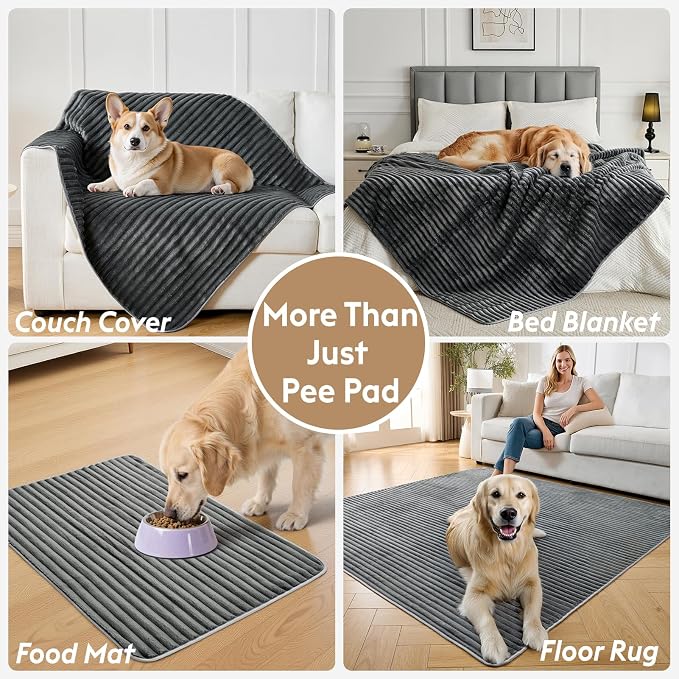 FunFurry Flannel Washable Pee Pad for Dogs - 4 Pack Reusable Dog Pee Pads, Puppy Pads, Fast Absorb Pet Playpen Mat with Non-Slip Back, Waterproof Puppy Training Pad. (Dark Grey, 18" X 24")