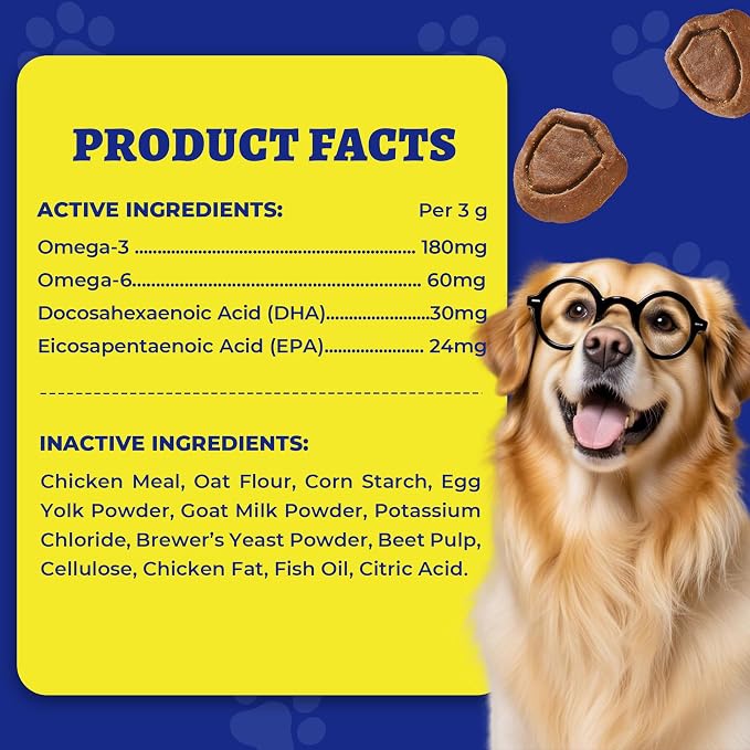Wellix 19.4oz Dog Skin and Coat Supplement, Omega 3 Fish Oil for Dogs, Supports Healthy Skin & Shiny Coat, Itching Relief & Anti-Shedding, Tasty Dog Allergy Chews, Daily Nutritional Support