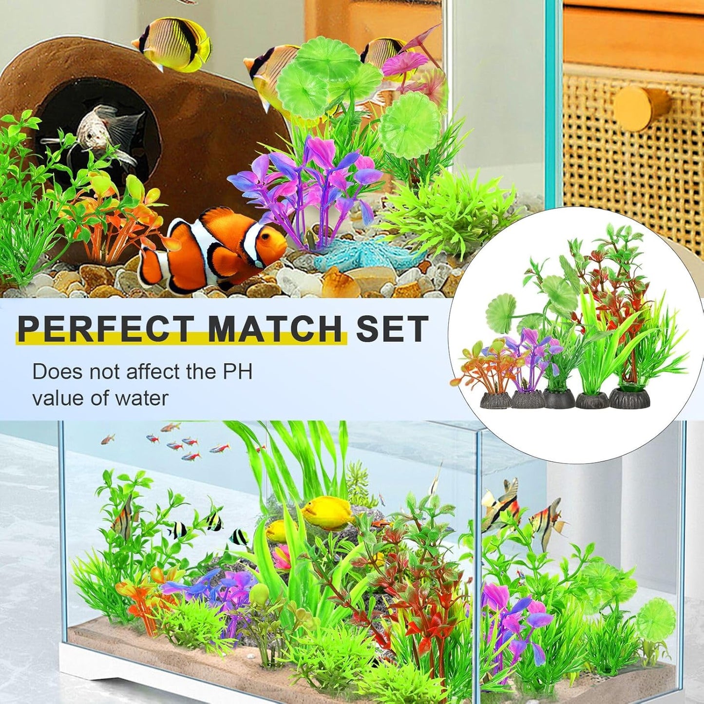 30Pcs Aquarium Plants, Green Fish Tank Plants, Artificial Aquarium Fish Tant Decor Plants, Plastic Water Grass Fish Tank Decorations