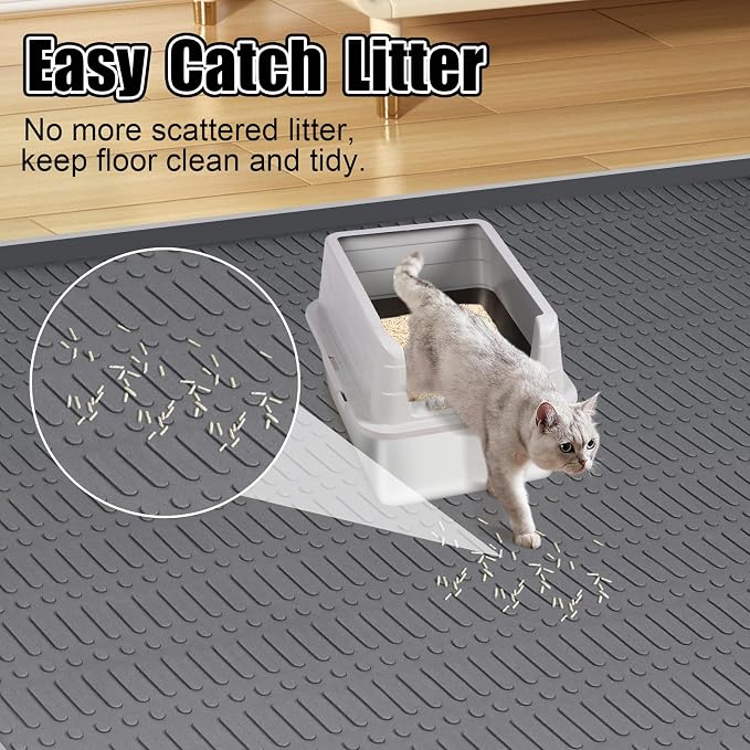 Silicone Cat Litter Mat, 47" x 35" Extra Large Litter Trapping Mat for Litter Box, Leak-Proof, Non-Slip, Kitty Litter Mats with Soft Texture for Floor, Keeping The Floor Clean (Dark Grey)