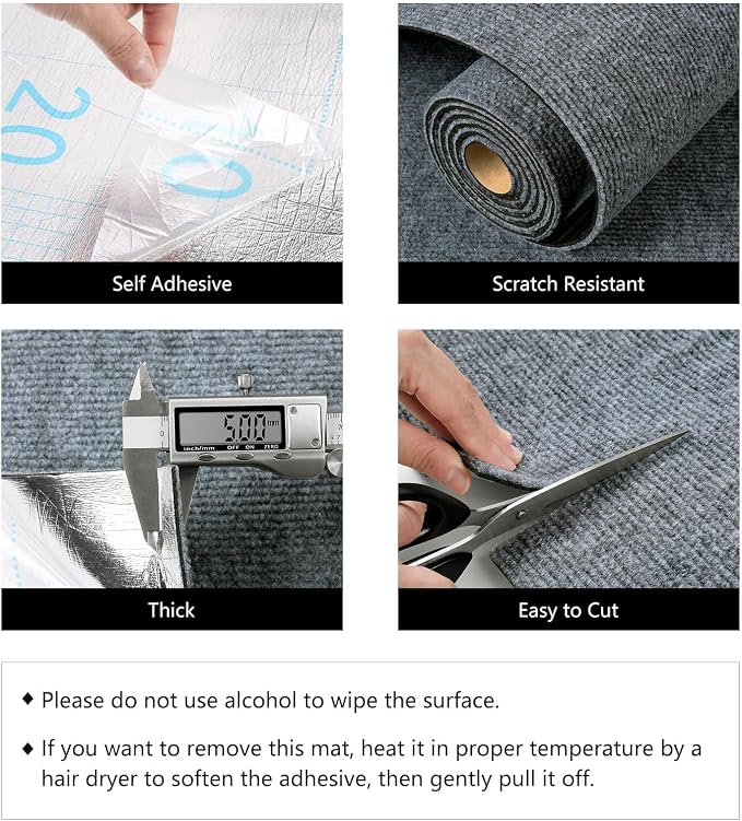 LaCheery 24"x79" Couch Cat Scratch Protector Couch Scratch Protector from Cats Corner Protectors for Furniture Self Adhesive Cat Scratching Post Replacement Light Grey Large Carpet Mat Roll Trimmable