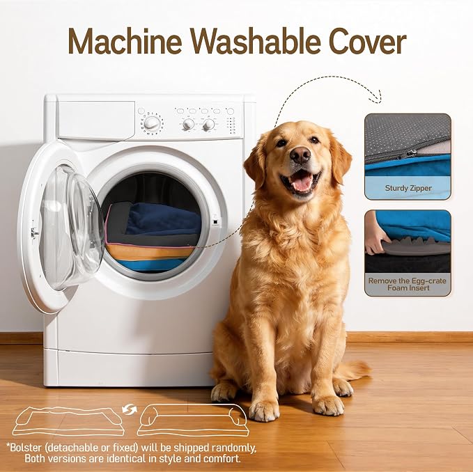 Comfort Expression Memory Foam Large Dog Bed Washable - Waterproof Orthopedic Dog Beds Pet Couch Memory Foam Sofa Bolster with Removable Cover - 36 x 27