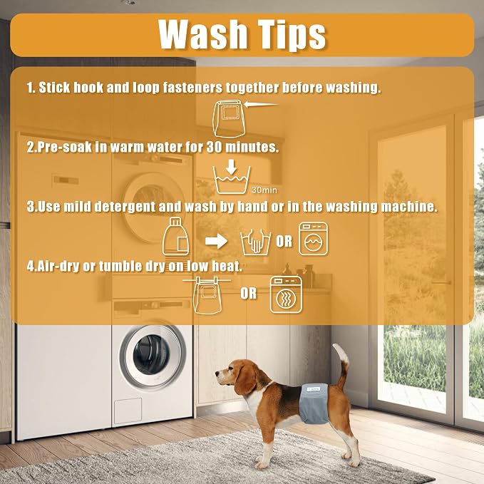 Teamoy Reusable Wrap Diapers for Male Dogs, Washable Puppy Belly Band Pack of 3 (L1, 16"-20" Waist, Orange+ Denim+ Fat Smile)