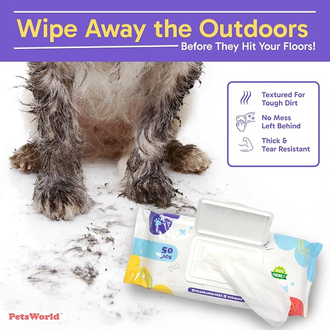 PETSWORLD 3-in-1 Pet Wipes | Hypoallergenic, Unscented & Biodegradable Grooming Wipes for Body, Paws & Butt | Thick, Durable, Daily Use Pet Cleaning Wipes (600 Count)