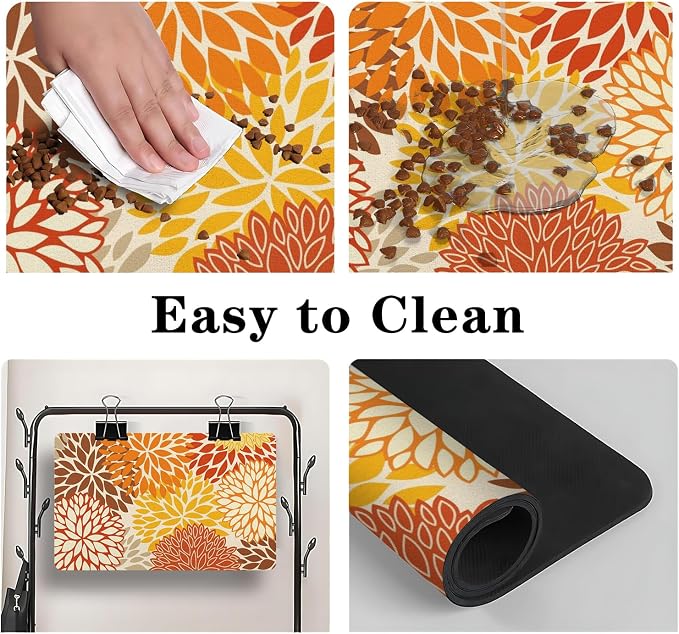 Dog Food Mats for Floors, Absorbent and Quick-Drying Pet Cat Food Mat,Anti-Fouling and Easy-to-Clean Pet Feeding Mat,Dog Bowl Mat for Messy Drinking Water Bowls.12x20, Bohemia Dahlia Floral Style