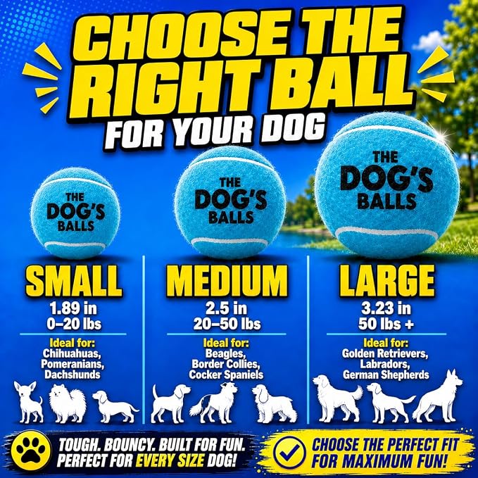 The Dog's Balls Dog Tennis Balls Tough 2.5" 12-Pack Blue Floats in Water | Our fetch balls combine non-abrasive felt exterior and a thicker rubber core Durable Dog Toy for Outdoor Play & Training
