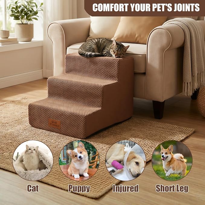 2 Pack Dog Stairs for Small Dogs 3-Step Pet Stairs for Bed Couch Chair Stool Non-Slip Pet Steps for Puppy Small Dogs Cat Older Pet Brown 13.6" H