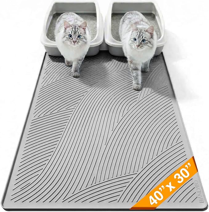 Cat Litter Box Mat - XL Extra Large Size 40 x 30 in, Water Proof, Kitty Litter Trapping Mat, Easy to Clean, Scatter Control, Odorless, Pet Supplies for Indoor Cats, Light Gray