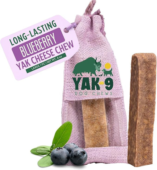 Yak9 Blueberry Yak Chews for Dogs High Protein, Non Rawhide Dog Chews Long Lasting | Non GMO, Gluten Free, Grain Free Yak Milk Dog Chew | Large Size, 1 PC