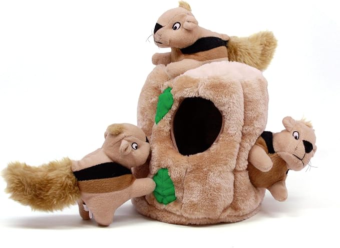 Outward Hound Hide A Squirrel Plush Dog Toy Puzzle (Large) and Outward Hound Nina Ottosson Dog Brick Interactive Treat Puzzle Dog Toy