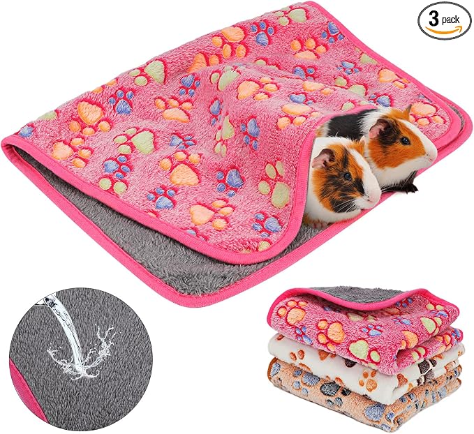 YUEPET Waterproof Guinea Pig Blankets Washable 3 Pack Small Animal Fleece Cage Liners Pet Soft Sleep Mat Pad Cover Warm Flannel Throw for Hamster Guinea Pig Rabbit Chinchilla Hedgehog Ferret 35"×24"