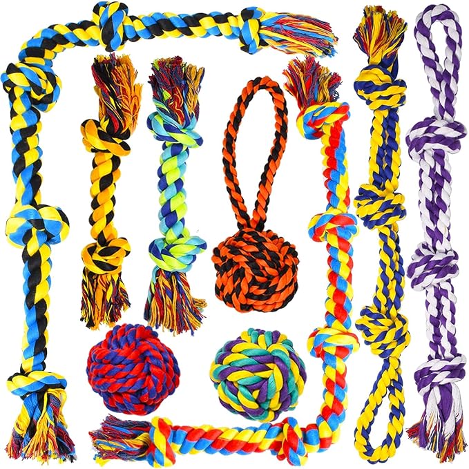 SHARLOVY XL Dog Chew Toys for Aggressive Chewers, Tough Dog Toys for Aggressive Chewers Large Breed, 5 Knots Indestructible Dog Toys,Dog Balls for Large Dogs Set of 15