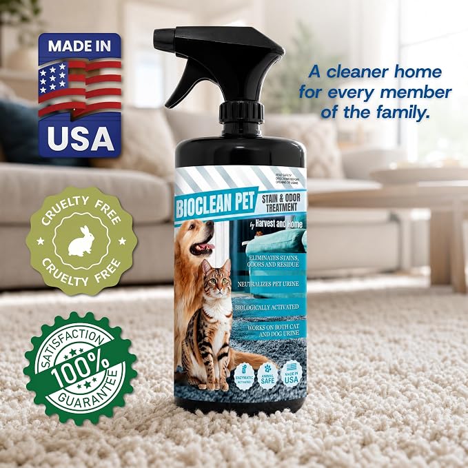 Bioclean Pet Carpet Cleaner & Deodorizer – Eliminates Pet Urine Smell, Stain & Odor Remover, No Residue, Made in USA – 16oz