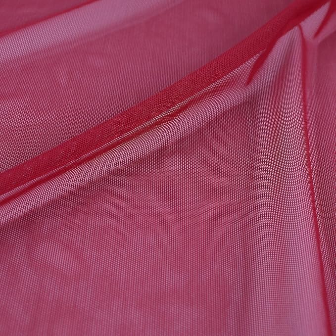 Superfine 4-Way Stretch Net Fabric Nylon Spandex Power Mesh, Pre-Cut 5 Yards Long 60" Wide, Lightweight Sheer (Wine Red)