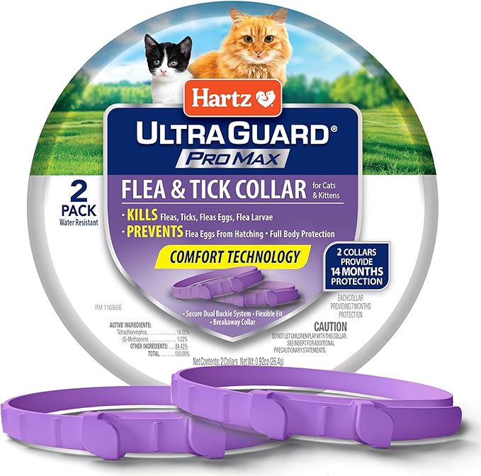 Hartz UltraGuard ProMax Flea & Tick Collar for Cats & Kittens I 14 Months Protection I Soft & Comfortable | Kills Fleas, Ticks, and Larvae I 2 Pack