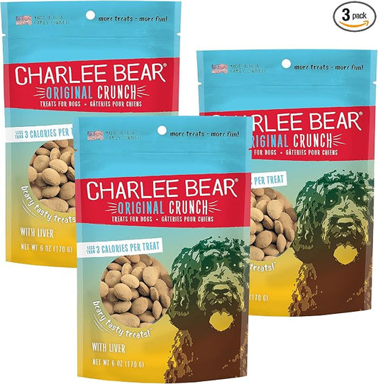 Charlee Bear Original Crunch Dog Training Treats, Liver Flavor, 3 Calories Each, Low Calorie Natural Rewards for Puppies to Adult Dogs, Made in USA, 6 oz (3-Pack)