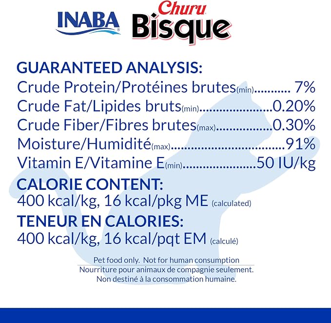 INABA Churu Bisque for Cats, Creamy Lickable Purée Side Dish with Vitamin E, 1.4 Ounces per Pouch, 24 Pouches, Tuna Variety