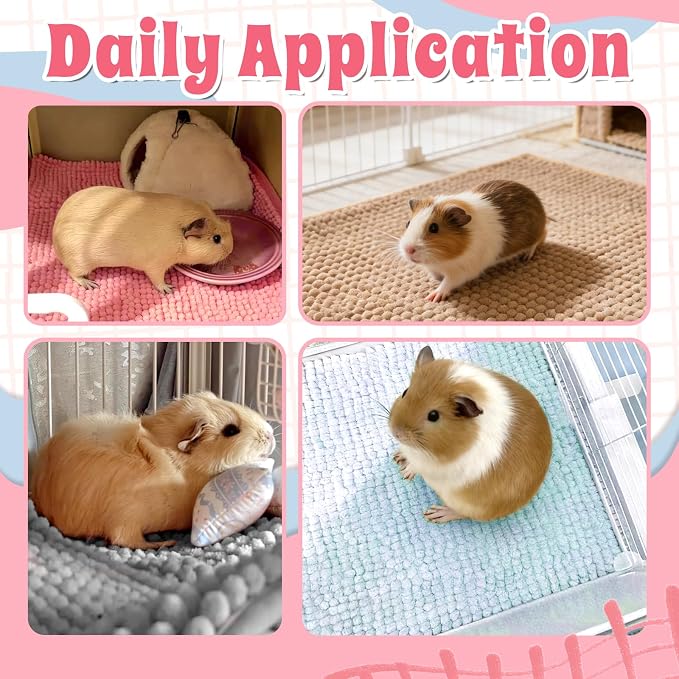 Guinea Pig Cage Liner, 4 PCS Washable Guinea Pig Bedding Fleece Mat, Reusable Pee Pads Mat for Small Animals, Reusable Bunny Rabbit Cage Liner Hamster Chinchilla Cage Accessories 16x12 Inch