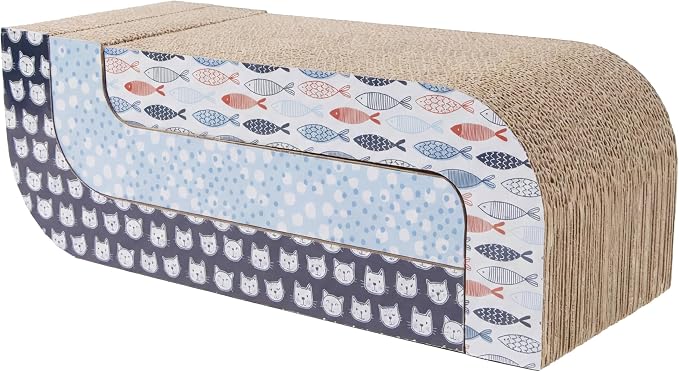 Kitty City 3‑Pack Corrgate Cat Scratcher Pads with Catnip - Horizontal Nail Filing Scratch Mat, Durable Couch Lounger Bed Alternative, Cat Scratch Toy - Cute Fish & Cats Design, Large 18.5” x 9.5”